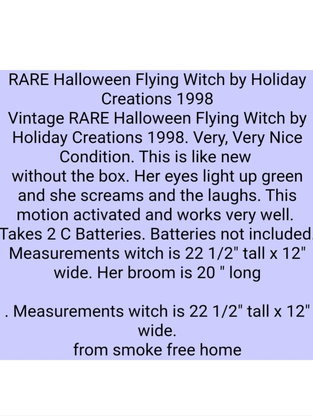 Halloween Flying Witch by Holiday Creations 1998 Rare Halloween Decor 20" - Picture 12 of 12